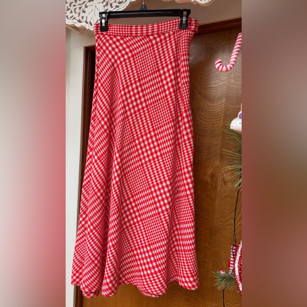 Red Gingham Women's Skirt Long wool blend plaid Christmas skirt